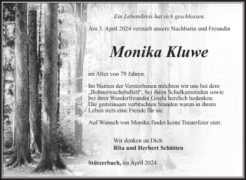 Traueranzeige von Monika Kluwe von Südthüringer Presse