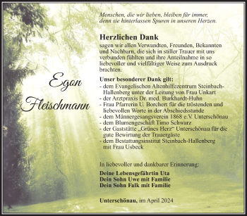 Traueranzeige von Egon Fleischmann von Südthüringer Presse