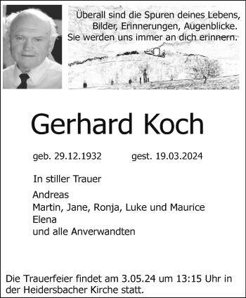 Traueranzeige von Gerhard Koch von Südthüringer Presse