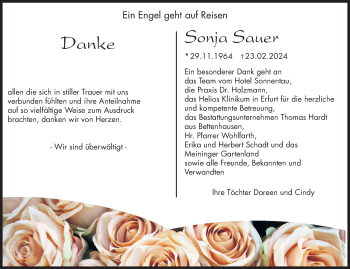 Traueranzeige von Sonja Sauer von Südthüringer Presse