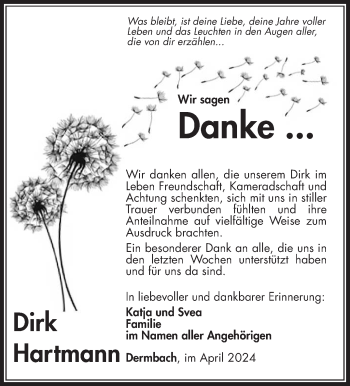 Traueranzeige von Dirk Hartmann von Südthüringer Presse
