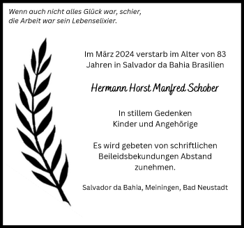 Traueranzeige von Hermann Schober von Südthüringer Presse