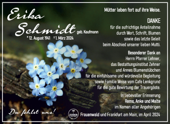 Traueranzeige von Erika Schmidt von Südthüringer Presse