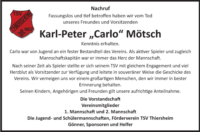  Traueranzeige für Karl-Peter Mötsch vom 04.04.2024 aus Frankenpost