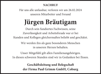 Traueranzeige von Jürgen Bräutigam von Neue Presse Coburg