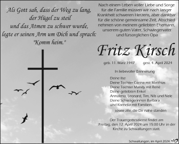Traueranzeige von Fritz Kirsch von Südthüringer Presse