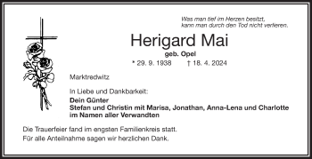Traueranzeige von Herigard Mai von Frankenpost