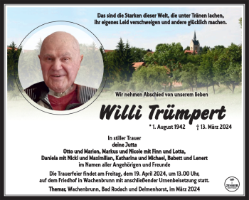 Traueranzeige von Willi Trümpert von Südthüringer Presse