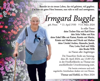 Traueranzeige von Irmgard Buggle von Südthüringer Presse