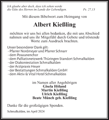 Traueranzeige von Albert Kießling von Südthüringer Presse