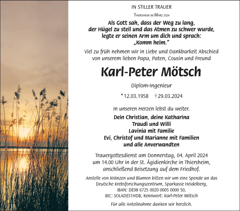  Traueranzeige für Karl-Peter Mötsch vom 02.04.2024 aus Frankenpost