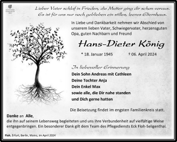 Traueranzeige von Hans-Dieter König von Südthüringer Presse