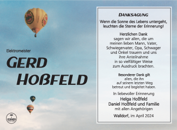 Traueranzeige von Gerd Hoßfeld von Südthüringer Presse