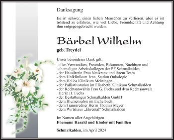 Traueranzeige von Bärbel Wilhelm von Südthüringer Presse