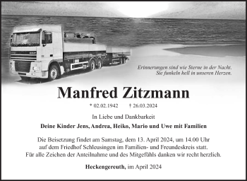 Traueranzeige von Manfred Zitzmann von Südthüringer Presse