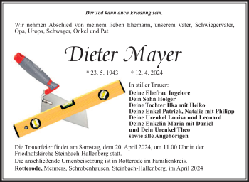 Traueranzeige von Dieter Mayer von Südthüringer Presse