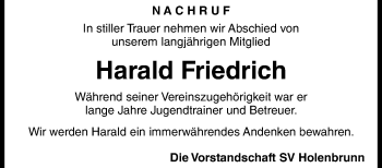 Traueranzeige von Harald Friedrich von Frankenpost