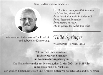 Traueranzeige von Thilo Springer von Südthüringer Presse