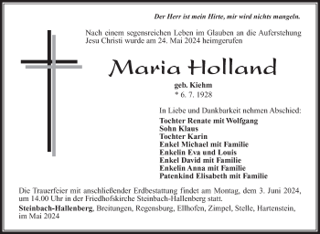 Traueranzeige von Maria Holland von Südthüringer Presse