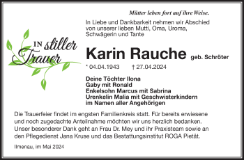Traueranzeige von Karin Rauche von Südthüringer Presse