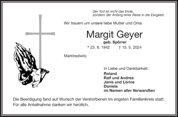 Traueranzeige von Margrit Geyer von Frankenpost
