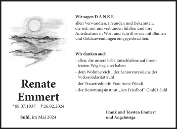 Traueranzeige von Renate Emmert von Südthüringer Presse