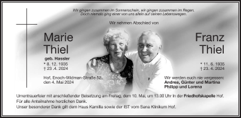 Traueranzeige von MarieFranz ThielThiel von Frankenpost