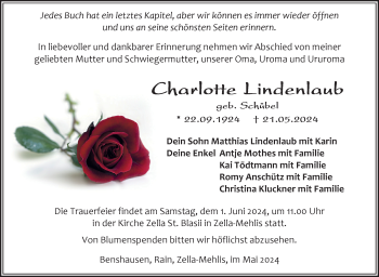 Traueranzeige von Charlotte Lindenlaub von Südthüringer Presse