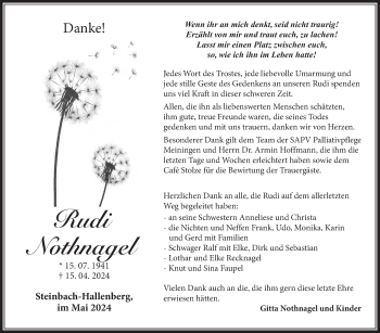 Traueranzeige von Rudi Nothnagel von Südthüringer Presse