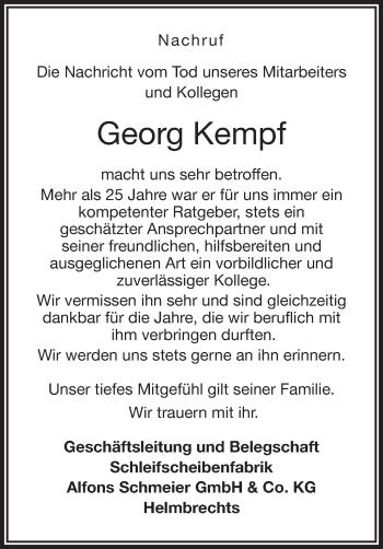 Traueranzeige von Georg Kempf von Frankenpost