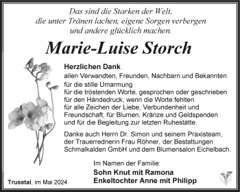 Traueranzeige von Marie-Luise Storch von Südthüringer Presse