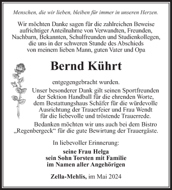 Traueranzeige von Bernd Kührt von Südthüringer Presse
