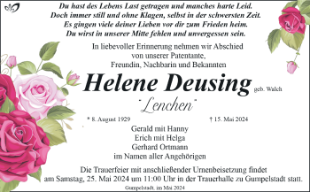 Traueranzeige von Helene Deusing von Südthüringer Presse