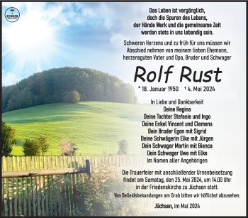 Traueranzeige von Rolf Rust von Südthüringer Presse