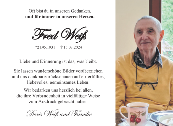 Traueranzeige von Fred Weiß von Südthüringer Presse