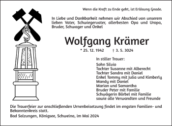 Traueranzeige von Wolfgang Krämer von Südthüringer Presse