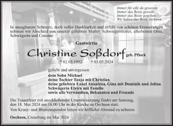 Traueranzeige von Christine Soßdorf von Südthüringer Presse