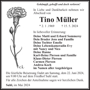 Traueranzeige von Tino Müller von Südthüringer Presse