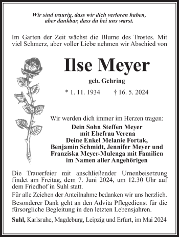 Traueranzeige von Ilse Meyer von Südthüringer Presse