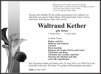 Traueranzeige von Waltraud Kether von Südthüringer Presse