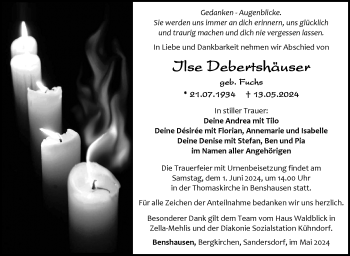 Traueranzeige von Ilse Debertshäuser von Südthüringer Presse