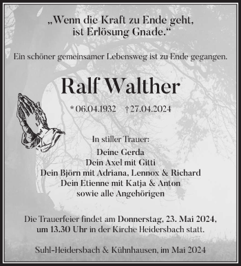 Traueranzeige von Ralf Walther von Südthüringer Presse