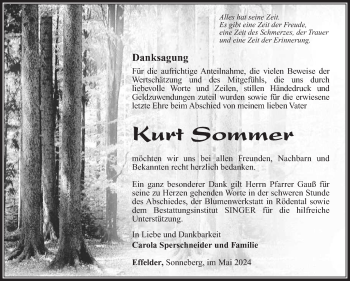 Traueranzeige von Kurt Sommer von Südthüringer Presse