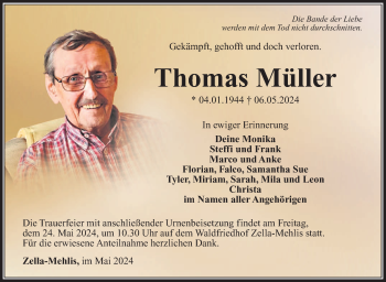 Traueranzeige von Thomas Müller von Südthüringer Presse