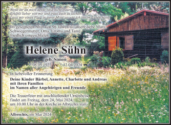 Traueranzeige von Helene Sühn von Südthüringer Presse