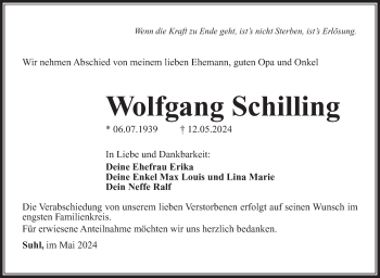 Traueranzeige von Wolfgang Schilling von Südthüringer Presse