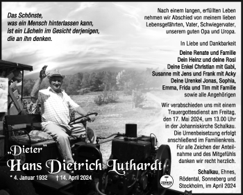 Traueranzeige von Dietrich Luthardt von Südthüringer Presse