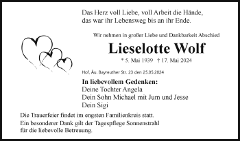 Traueranzeige von Lieselotte Wolf von Frankenpost