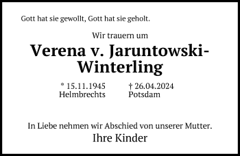 Traueranzeige von Verena von Jaruntowski-Winterling von Frankenpost