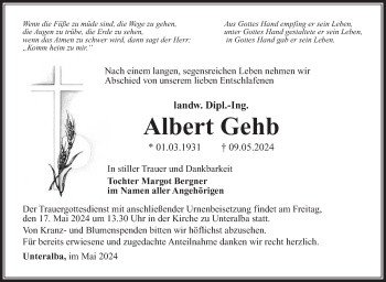 Traueranzeige von Albert Gehb von Südthüringer Presse